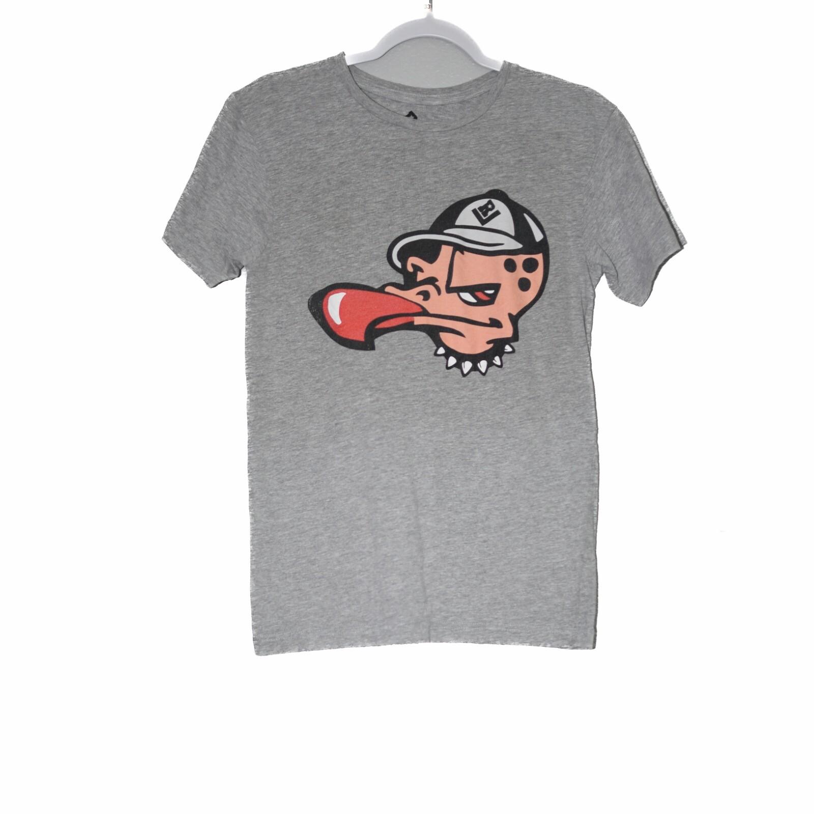 Russell Mens Gray T-Shirt Graphic Vulture Bird with Hat Crew Short Sleeve Small S