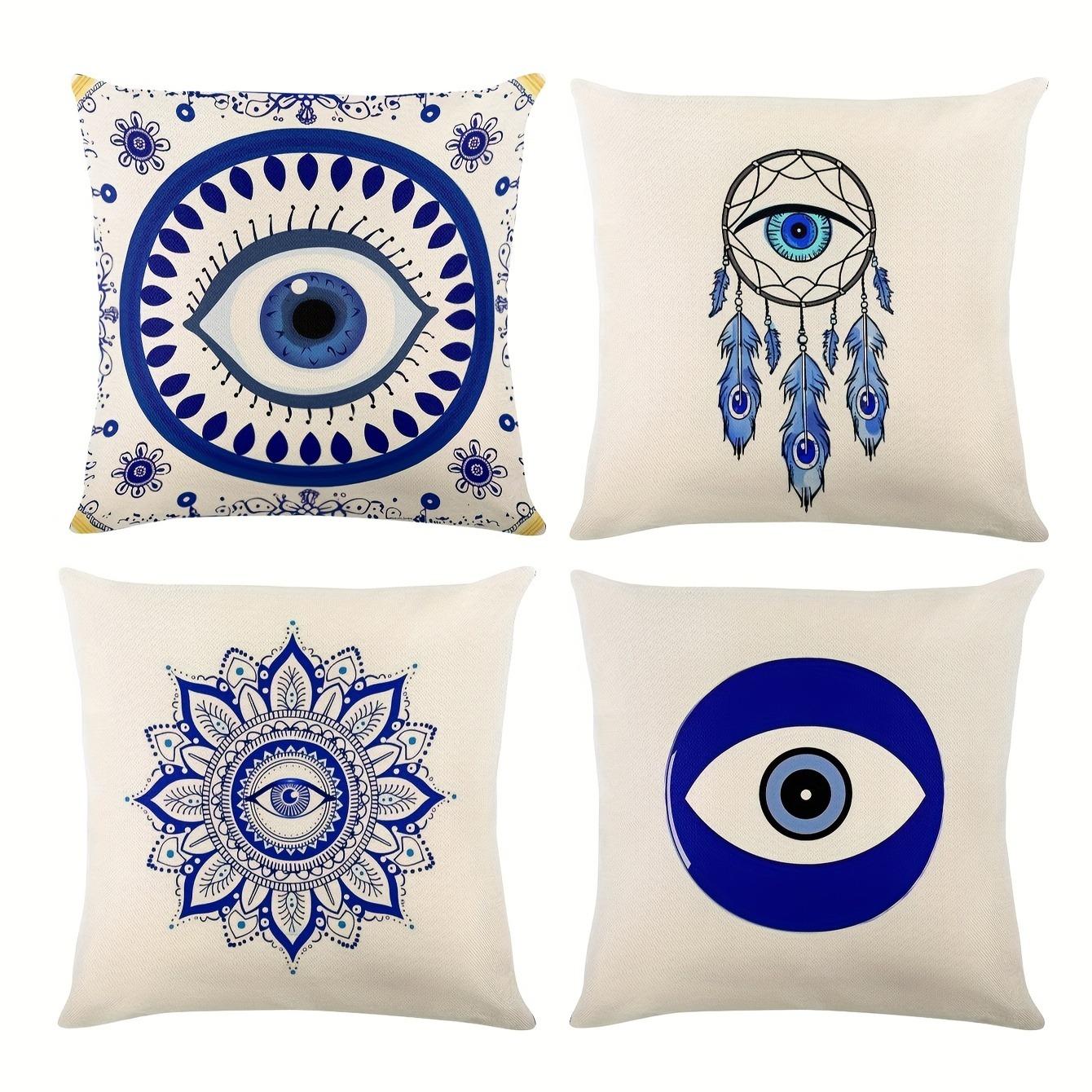 

Protective Evil Eye Theme Pillowcase - Mandala & Dreamcatcher Print Pillow Cover for Sofa Bedroom Living Room 4PC-45x45cm