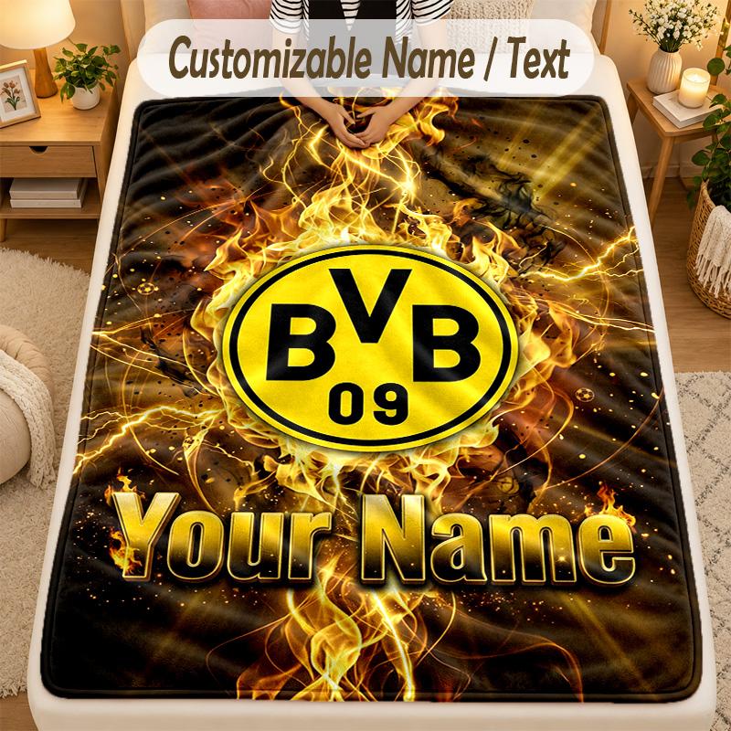 Flannel BlanketBorussia Dortmund Custom Name Text Personalized Soft Warm Throw Blanket Home Decor Gift