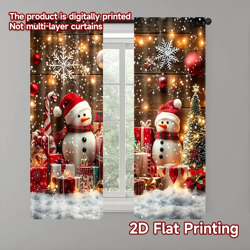 

2pcs 2D flat printing Merry Christmas Popular Curtains Christmas1 Machine Washable Fabric Without Electricity Festive Holiday 100*130 Grommet Top 1pcs