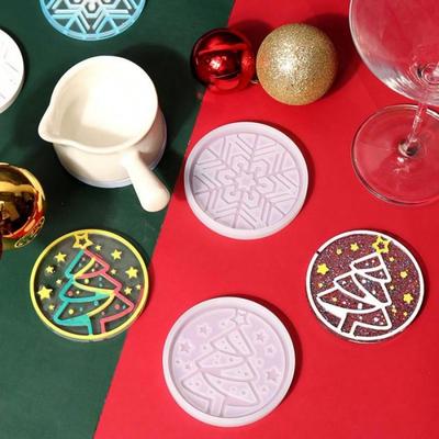 1Christmas Tree Snowflake Coaster Mold Christmas Resin Model Coffee Tea Cup Coaster Heat Insulation Pad Silicone Mold Coffee Sho
