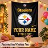 Pittsburgh Steelers Personalized Wall Tapestry Custom Name Text Polyester Hanging Decor Home Room