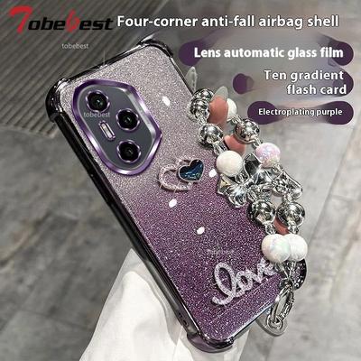 3D Kärlek Stötsäker Glitterpläterad Pärlarmband Fodral för Huawei Honor 400 Lite 300 Ultra 200 100 90 80 70 60 Pro Silikonfodral