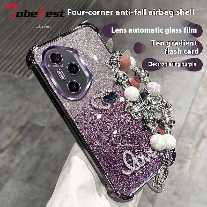 3D Liebe Stoßfest Glitzer Beschichtung Perlenarmband Hülle für Huawei Honor 400 Lite 300 Ultra 200 100 90 80 70 60 Pro Silikonhülle