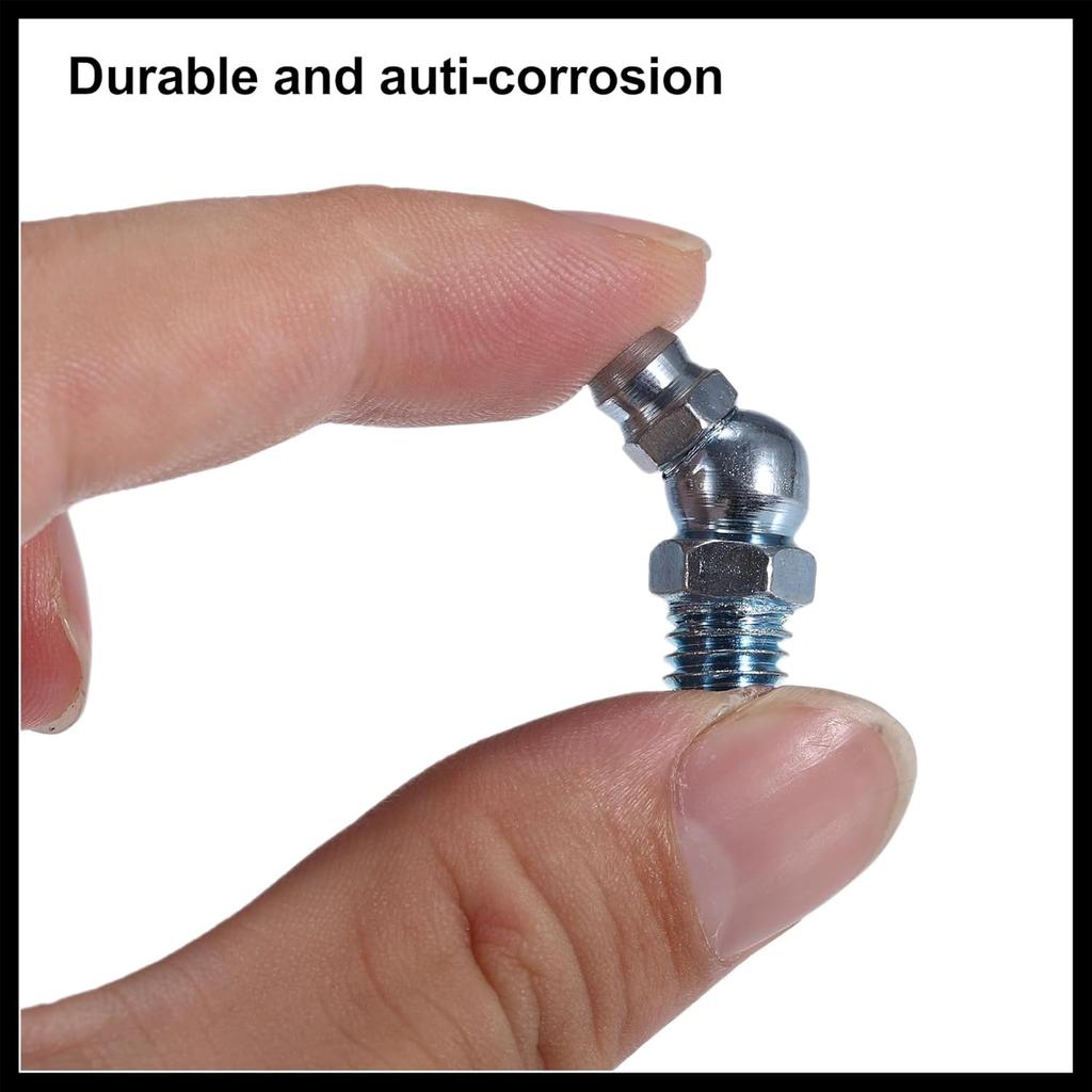 50 Pcs M8x1.25 Grease Nipple Fitting Bend 45 Degree Angle Galvanized Steel Grease Zerk Fitting Adapter for Car Truck Automotive Mechanical