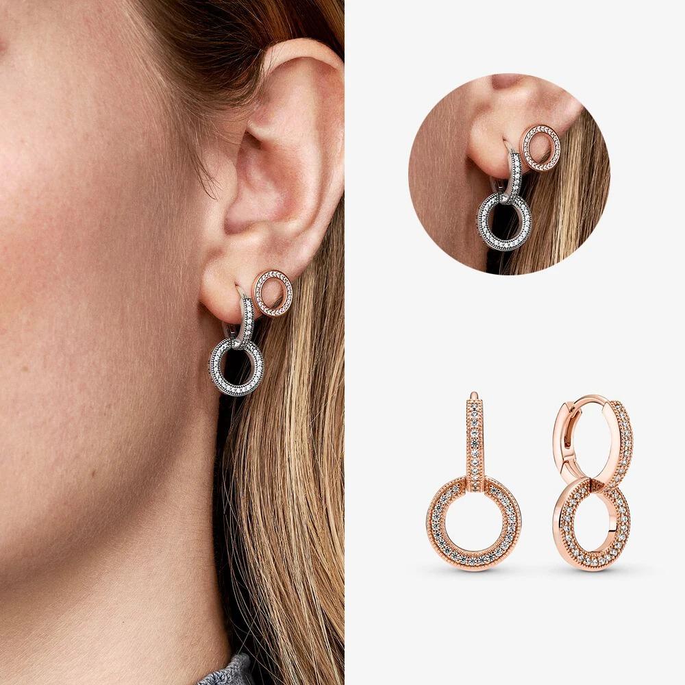 925 Silver Heart Hoop Earrings Sparkling Original Jewelry Gift for Women