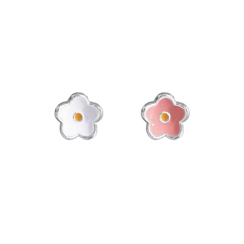 Silver Zircon Enamel Flower Mini Plant Stud Earrings For Women Party Classic Fine Jewelry Light Accessories