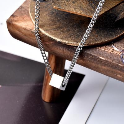 Yousheng Geometric Pendant Necklace for Men Silver Cube Pendant Chain Necklace Hypoallergenic Jewelry for Daily Wear