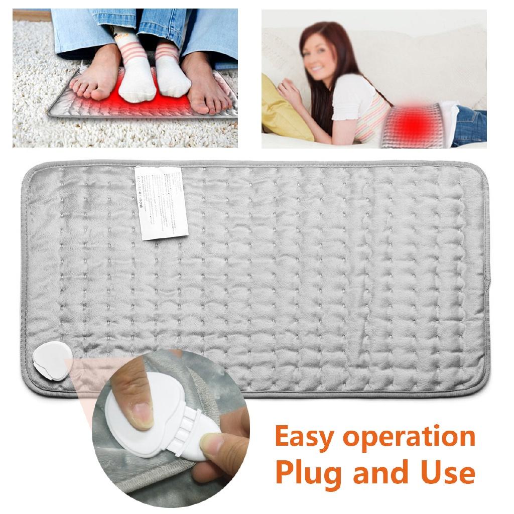 75W 6 Heating Setting Electric Thermal Therapy Heated Pad Back Neck Pain Body Relief Soft Fabric Grey Timer Safe Cosy