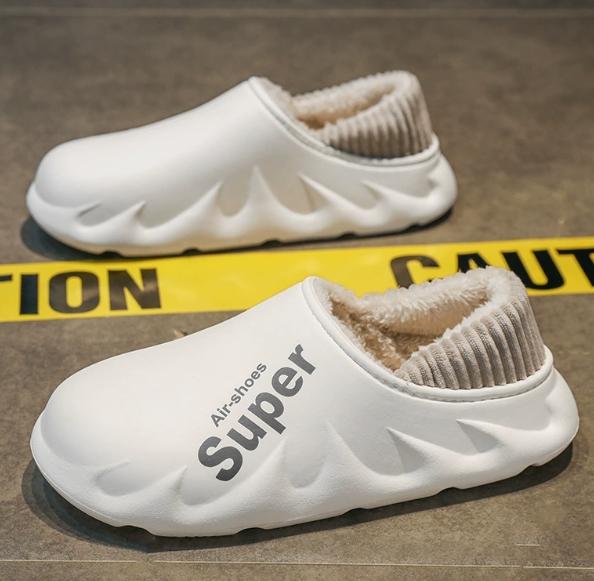 Fashion Fully covered EVA waterproof cotton slippers with black and white stripes and heels for outdoor casual cotton shoes