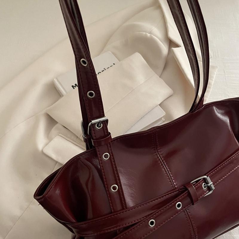 Yogodlns Belt Design Women's PU Leather Shoulder Bags Motorcycle Style Hot Girls Underarm Bag Large Capacity Female Casual Tote Handbags