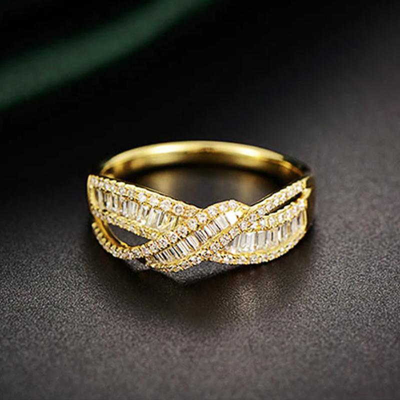 Huitan Trendy Luxury Cross Design Ring Gold Color Wedding Bands Jewelry with Shiny Cubic Zirconia Modern Chic Finger Accessories