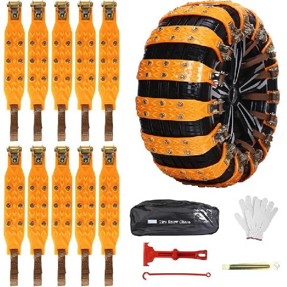 Qoosea Snow Cha Tire Cha For Car, Trucks, SUV Universal Emergency Snow Tire Cha, Adjustable Anti-Slip Tire Cables & Universal Fit (12 Pcs Orange