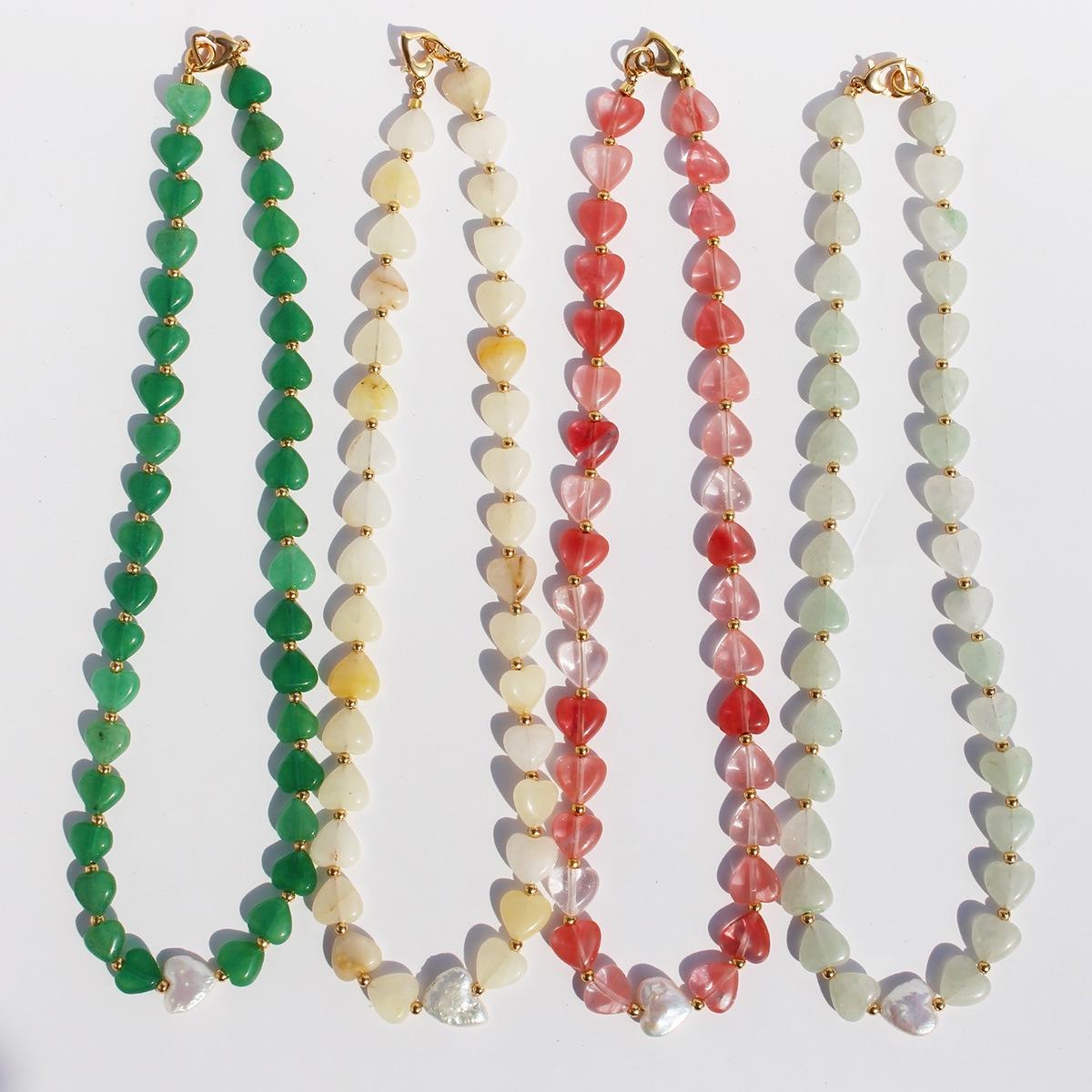 

Colorful Natural Stone & Baroque Pearl Heart Necklace for Women арбуз красный