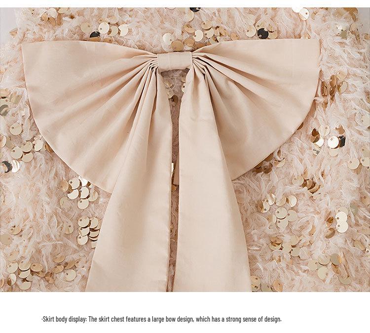 Baby Girl's Fluffy Sequin Bow Vest Dress - Korean Style Spring Party Princess Outfit