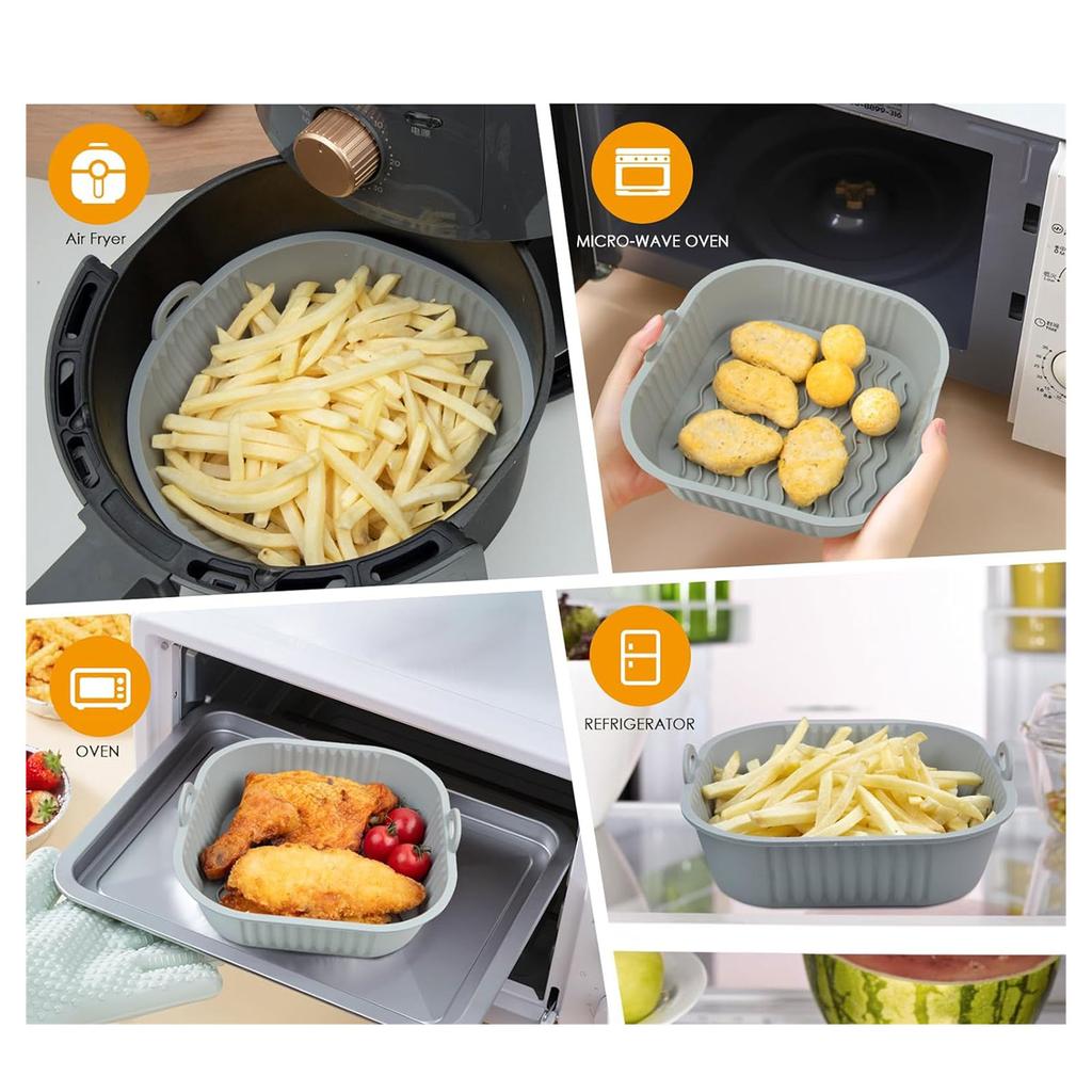 2 Pieces Reusable Air Fryer Pad Pot Liners Square Silicone Air Fryer Basket Air Fryer Bowl Silicone Material for Cooking