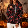Women's fashionable long-sleeved Halloween print hooded pullover hoodie top