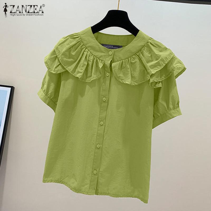 ZANZEA Women Layers Short Sleeve Ruffled Casual Blouse