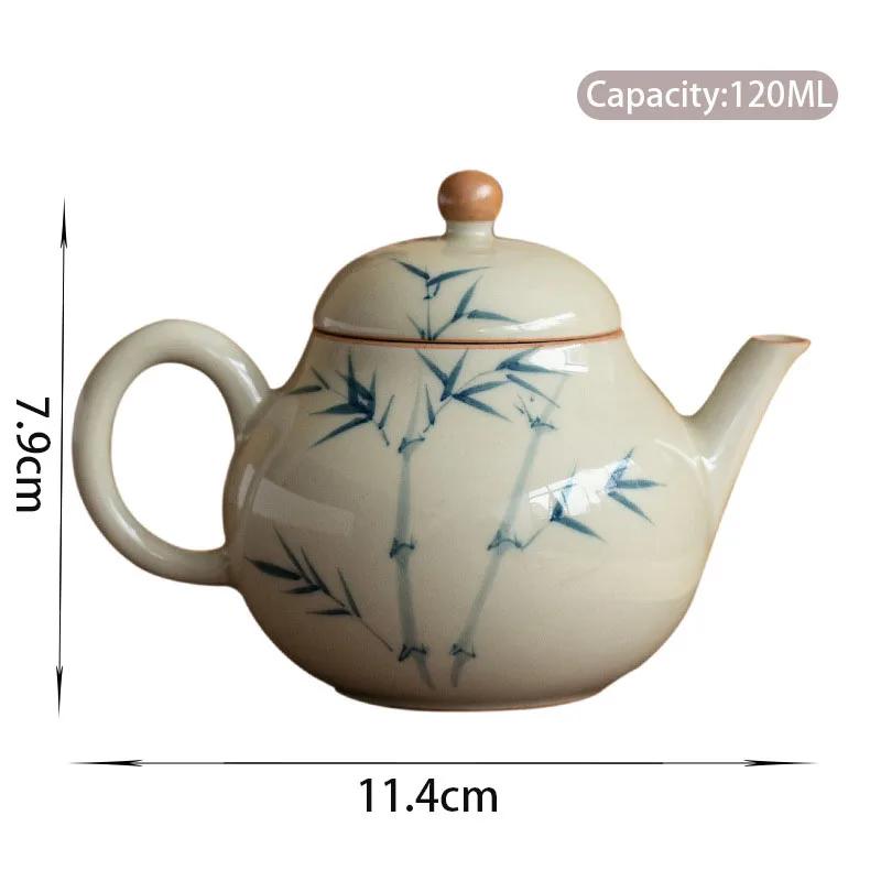 

120ml Chinese handmade ceramic teapot small capacity pear shaped hand-painted bamboo leaf Kung Fu tea set