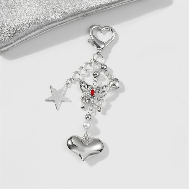 Versatile Key Ring Butterfly Bowknot Star Heart Beaded Keyring Bag Pendant Backpack Decoration for Daily Use and Parties