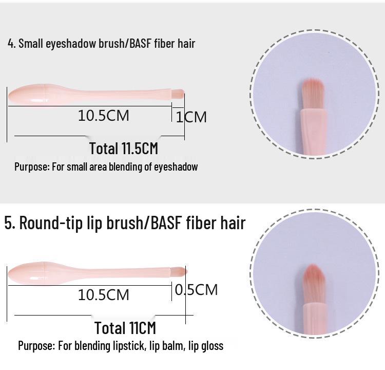 Portable 5-Piece Mini Makeup Brush Set: Powder, Blush, Eyeshadow