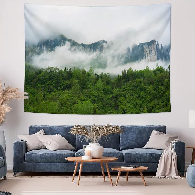 Majestic Mountain Tapestry Foggy Forest Peaks Home Decor Art Essential for Bedroom Living Room