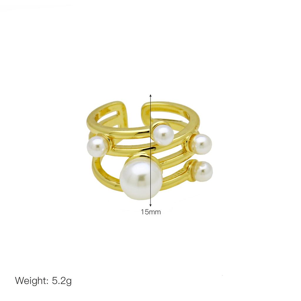 Round Ball Pearl Gold Plated Zirconium Open Ring Women'S Personality Light Luxury Premium Ring