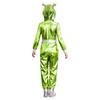 Mädchen Alien Halloween Kostüm Metallischer Glanz Kapuze Langarm Reißverschluss Vorne Jumpsuit Kostümparty Outfit