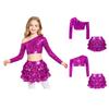 Conjunto de Top Corto Brillante con Lentejuelas, Manga Larga, de Un Hombro y Pantalones Culotte con Volantes en Capas para Niñas, Danza Jazz, Competición de Escenario