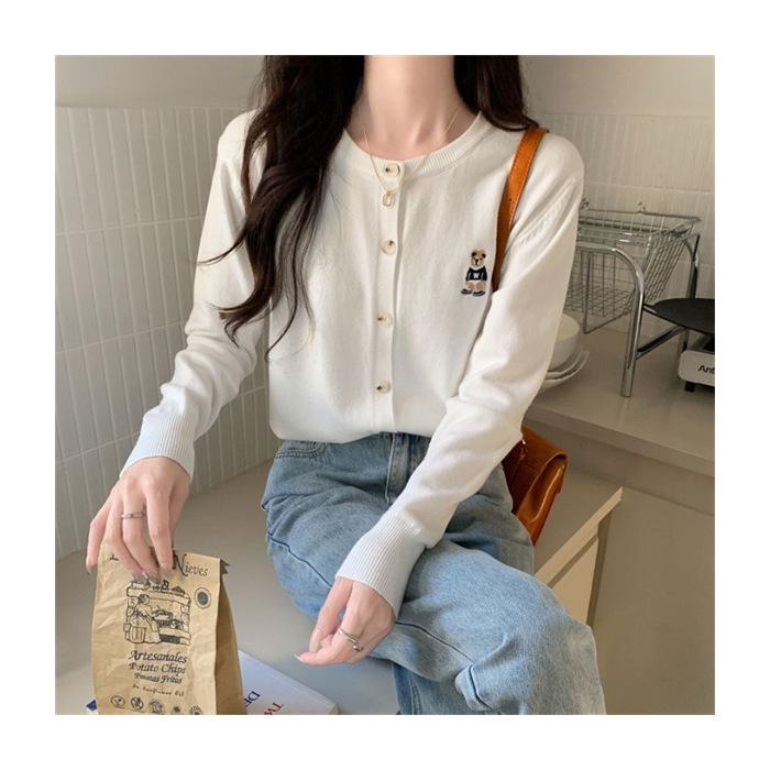 2025 Spring & Autumn Little Bear Knit Cardigan: Women's Long Sleeve Lazy Style Sweater