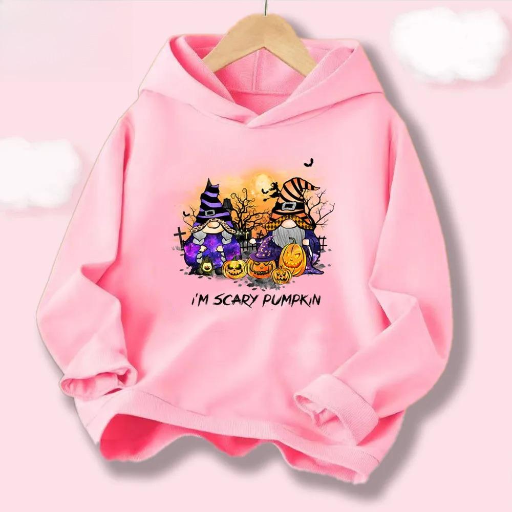 Halloween Kawaii Pumpkin Cartoon Print Children Hooded Sweatshirt Boy Girl Autumn Winter Daily Outdoor Casual Warm Sportswear