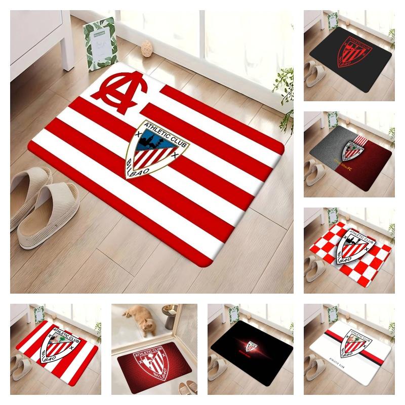 Tappetino Rettangolare Athletic Club Bilbao Strisce Rosse Bianche Logo Calcio Tappetino Antiscivolo Ingresso Tifoso di Calcio Decorazione per la Casa