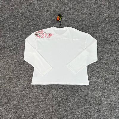 ZYLLO Waffle Long Sleeve Embroidery Sakura T Shirt Men Women Casual Loose High Quality Breathe T-shirt Clothes