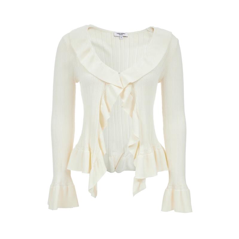 VEROMODA Women's Bright Silk Ruffle Knit Cardigan