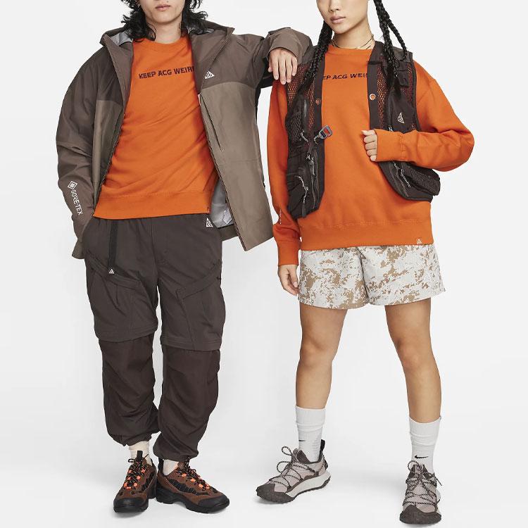 Nike Loose Fit Round Neck Long Sleeve T-Shirt With Letter Print Unisex Tops Orange FD9850-893