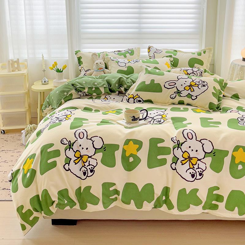 Klasse A Säuglings- und Kleinkindqualität Ins Kleiner Frischer Verdickter Abgeriebener Vier-Teile-Satz Hautfreundliche Laken Gewaschene Baumwolle Bettbezug Schlafsaal 3-teiliges Set