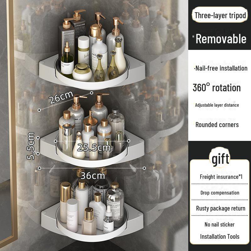 "Punch-Free Wall-Mounted Rotating Triangle Bathroom Rack"