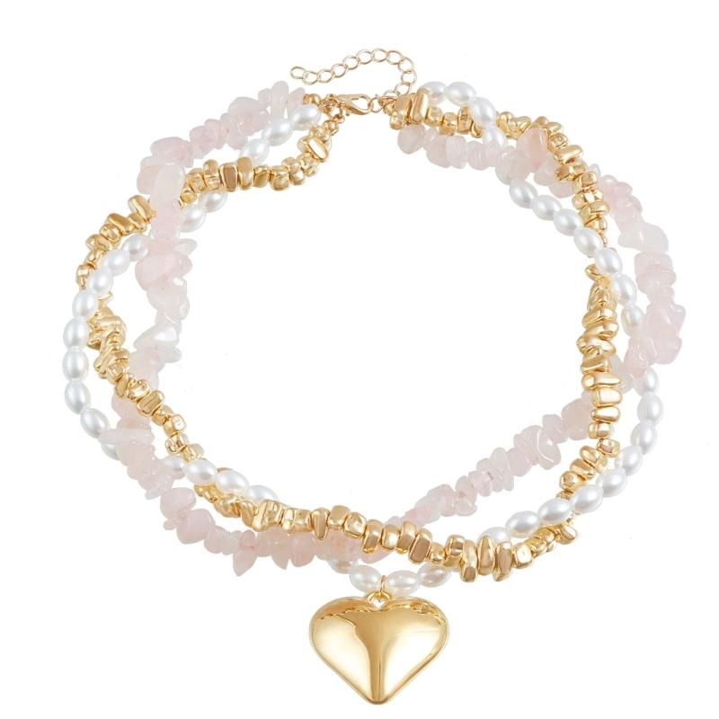 Clavicle Chain Adjustable Necklace Multilayer Beads Jewelry Heart Neck Jewelry Everyday Wear Necklace Suitable for Daily 1