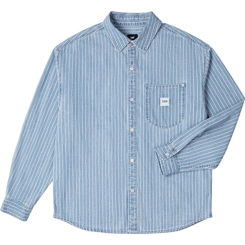Lee Men s Loose Fit Striped Long Sleeve Denim Workwear Shirt S