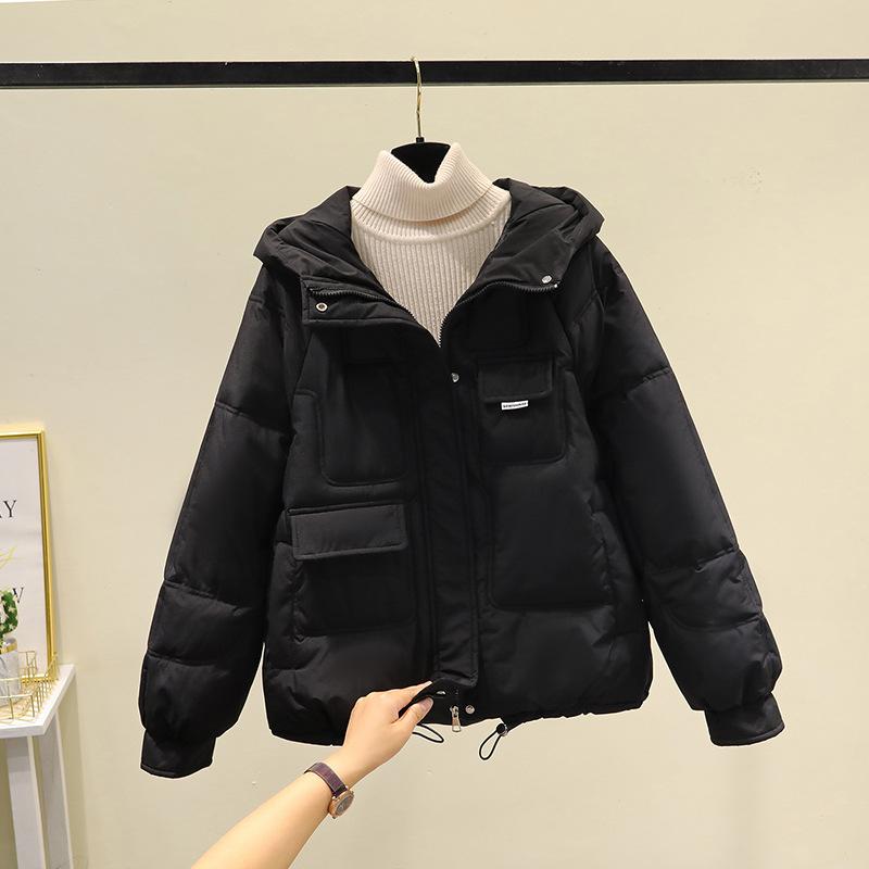 New Hooded Cotton-padded Jacket Women's Multi-pocket Cotton-padded Jacket Winter Bread Short Coat