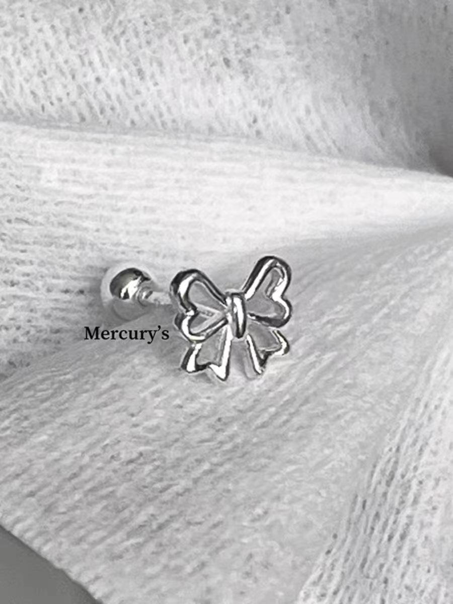 Mercurys Japanese line bow stud earrings sterling silver ear socket studs cute sweet earrings screws earbone studs