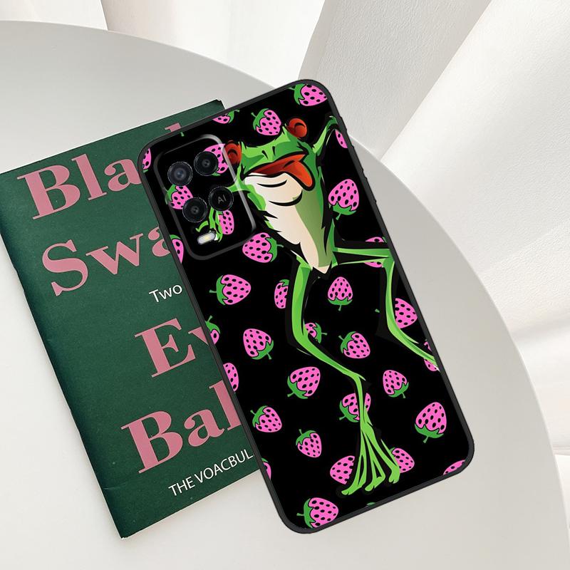 Cottagecore Fruit Strawberry Frog Case For Oppo A15 A16 A17 A52 A72 A76 A96 A54 A74 A94 A54S A57S A58 A78 A98 A57 A77 Cover
