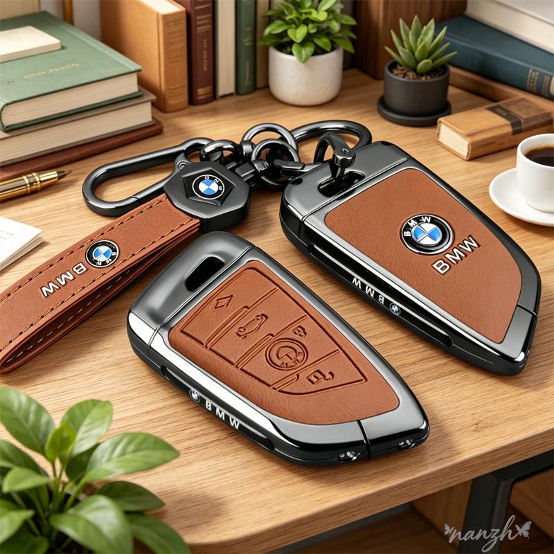 Keychain Alloy+Leather Car Smart Remote Key Shell Fahshion Protector Bag For BMW 1 2 3 4 5 6 7 8 M5 X1 X2 X3 X4 X5 X6 X7 RW6