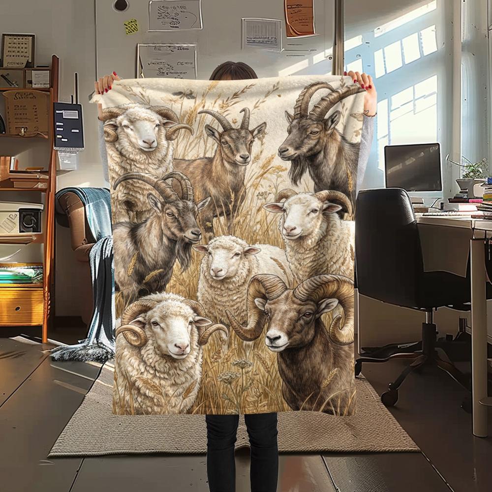 1PC Sheep Print FlAannel Blanket, High quality Comfortable for All Seasons, Home Decor, Warmth and Comfort