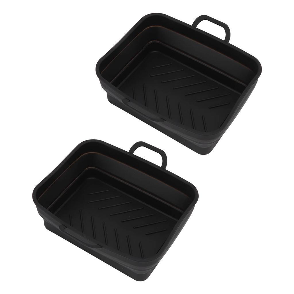 2 Pcs Silicone Air Cooker Pot with Handle Rectangular Fryer Liner Tray Replacement for Kitchen Cooking Accessories Black