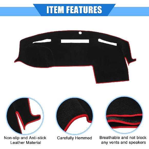 Car Dashboard Cover Compatible for Dodge for Ram 2010-2018, Protective Polyester Red Center Console Interior Trim Dash Cover Mat Pad