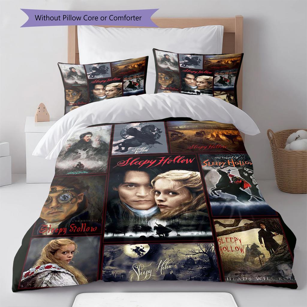 Movie Puzzle Pattern Bedding Quilt Set Quilt Cover Pillowcase Home Decoration Gift (1 * duvet cover + 2 * pillowcase, without core)