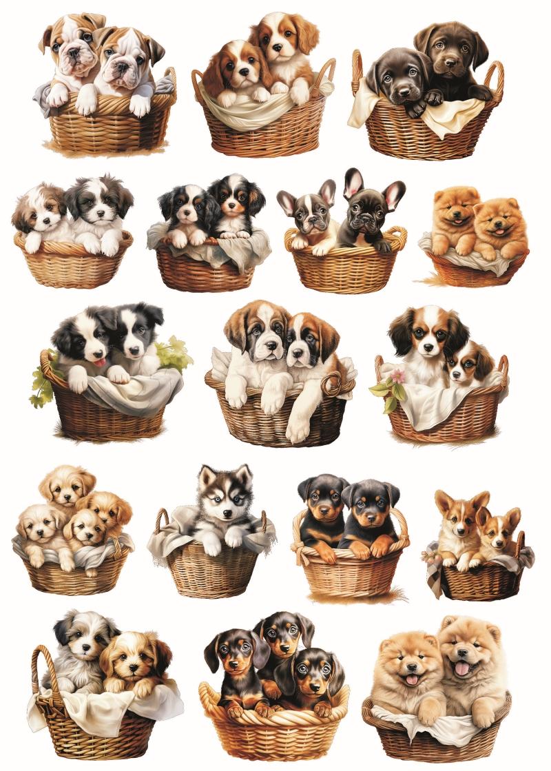 

Creative cartoon Cute dog in the basket Sticker bag Retro character hand tent DIY collage Scrapbooking accessorie stationery білий