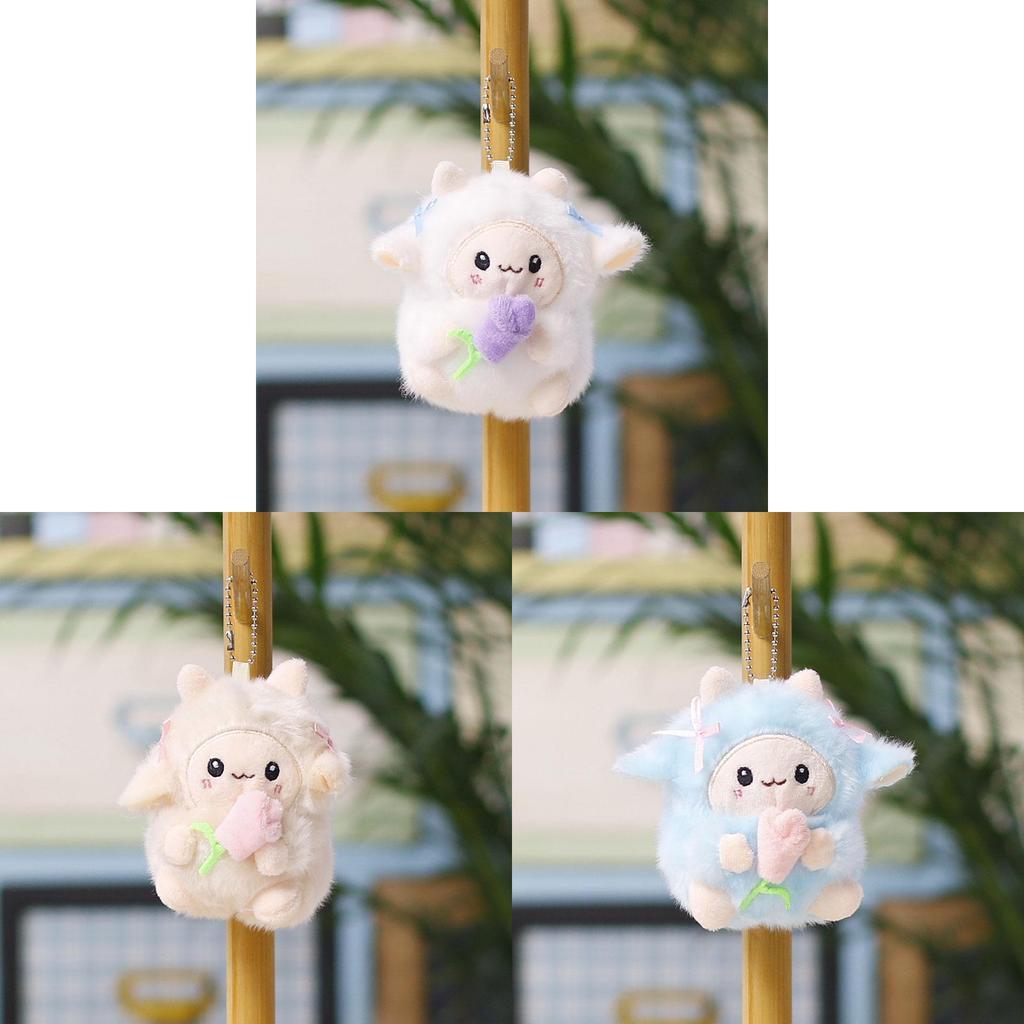 Sheep Plush Keychain With Flower Cute Ponytail For Bags And Keys