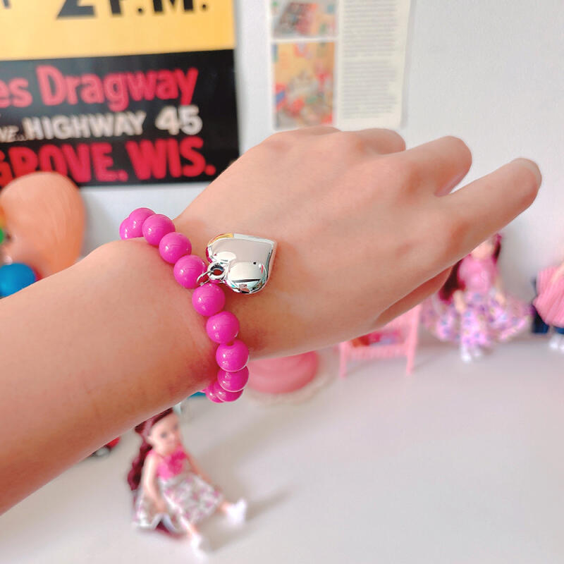 Silver Heart Bead Bracelet (8 Colors)